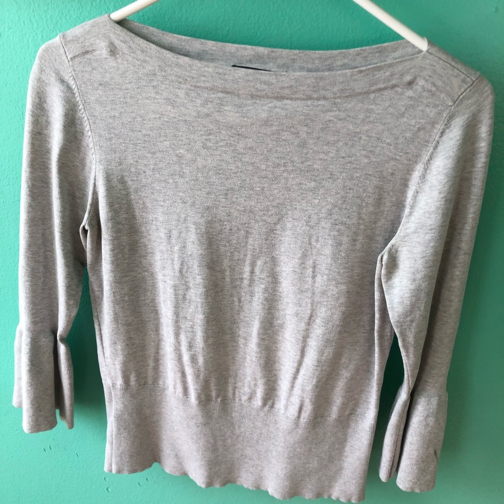 Ann Taylor Gray Bell Sleeve Sweater